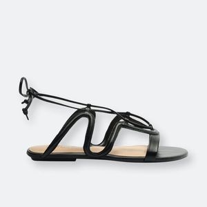 Schutz Brynd Black Leather Flat Sandal